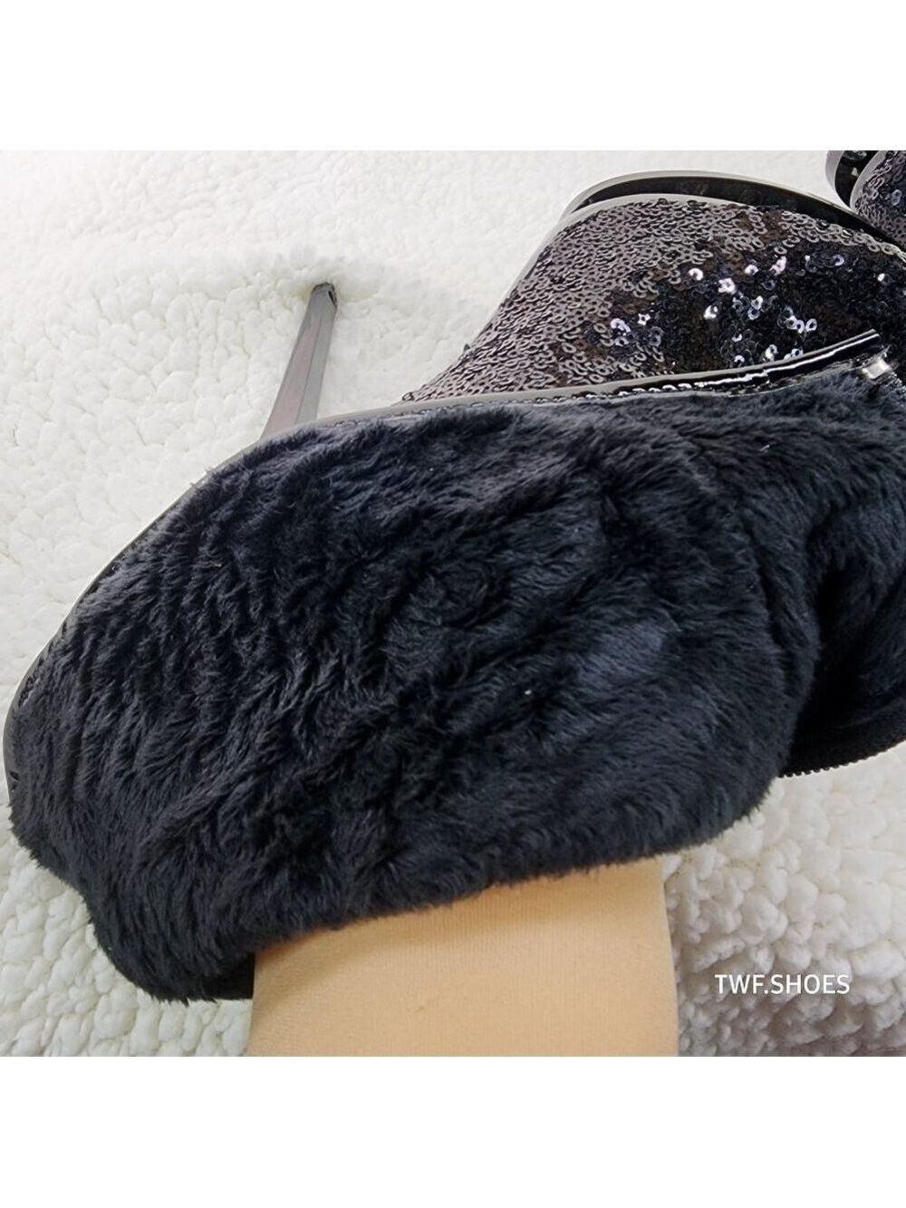 Pleaser Sexy Black Sequin High Heel Slouch Ankle Boots Blondie 1009 - Picture 5 of 8